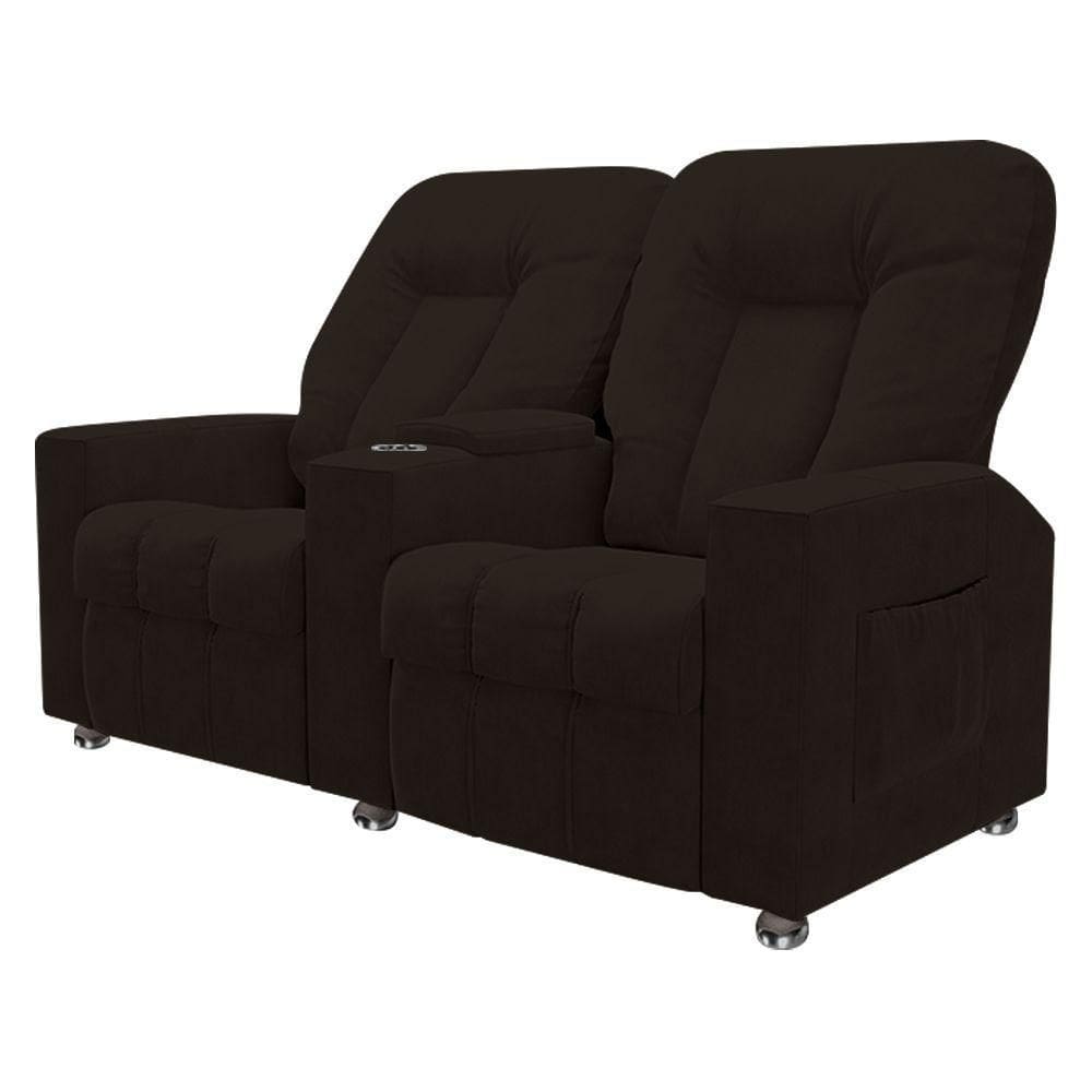 Poltrona Reclinável Para Cinema 2 Lugares Sora Veludo Marrom Fh1 - D`rossi
