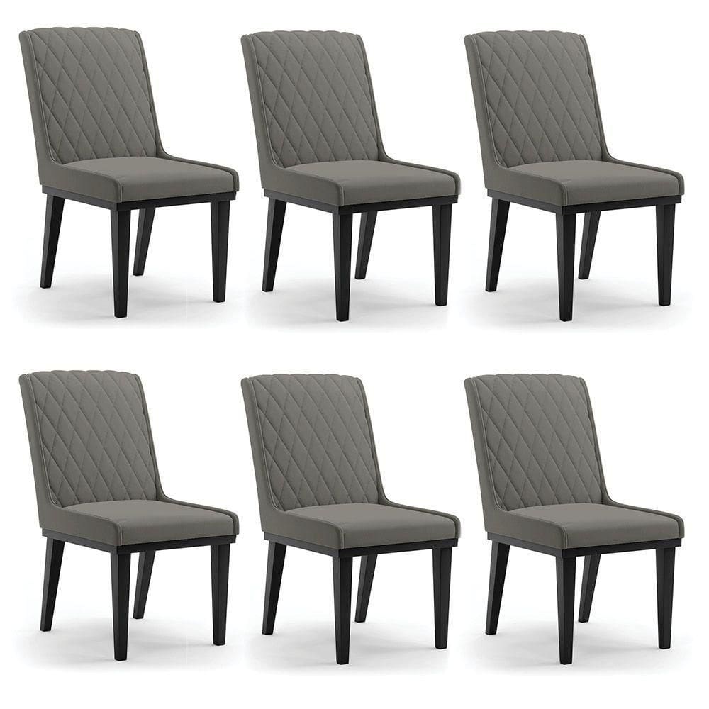 Cadeira Sala De Jantar Base Madeira Preto Kit 6 Sofia Suede Grafite D03 - D`rossi