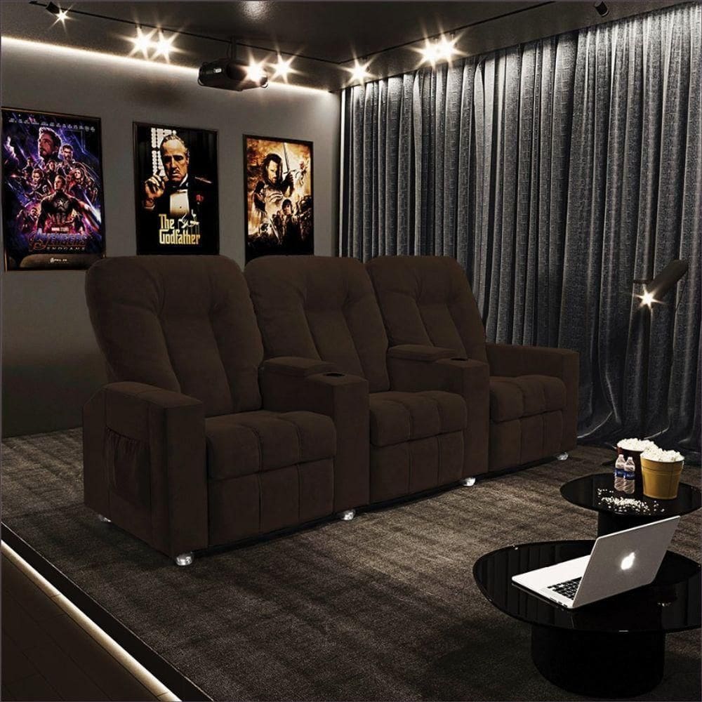 Poltrona Reclinável 3 Lugares Para Sala De Cinema Arsenal Veludo Marrom