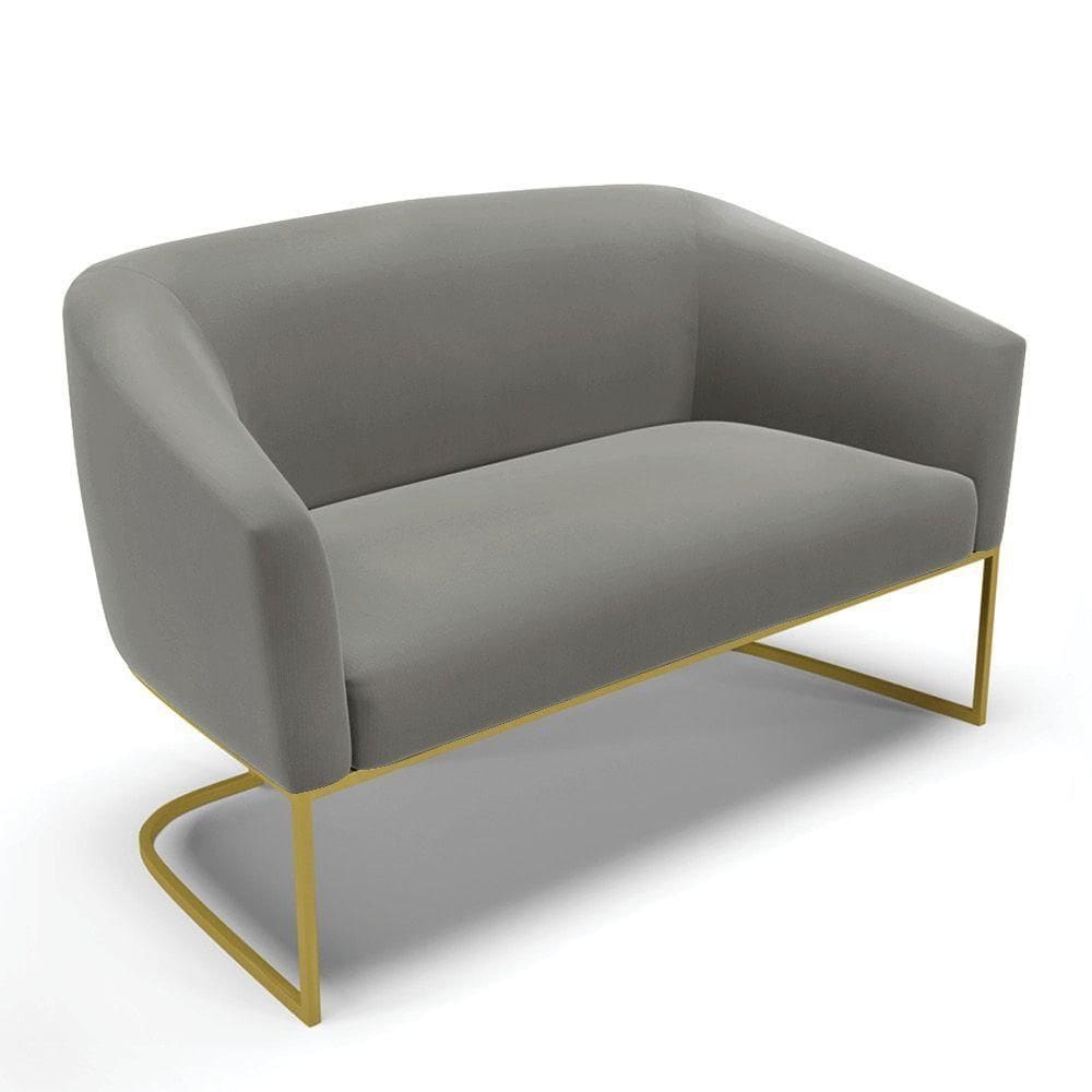 Sofá Namoradeira 2 Lugares Base Industrial Dourado Stella Suede Grafite D03 - D`rossi