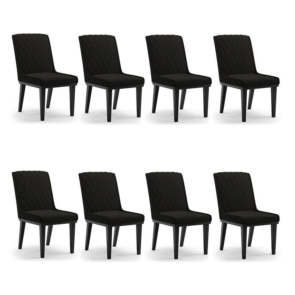 Cadeira Sala De Jantar Base Madeira Preto Kit 8 Sofia Suede Preto D03 - D`rossi