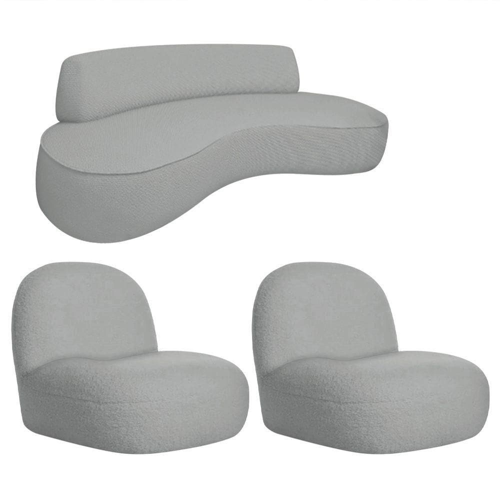 Sofá Curvo 140cm 2 Lugares E 2 Poltrona Amsterdã Bouclé - Doce Sonho Móveis Cor Cinza