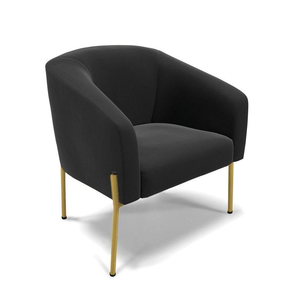 Poltrona Pé De Ferro Dourado Sala De Estar Stella Suede Preto D03 - D`rossi