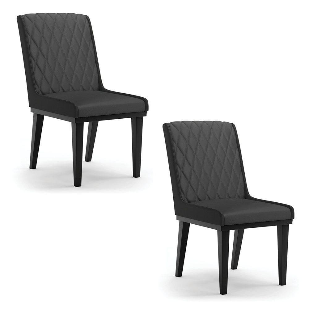 Cadeira Sala De Jantar Base Madeira Preto Kit 2 Sofia Sintético D03 - D`rossi Cor Preto