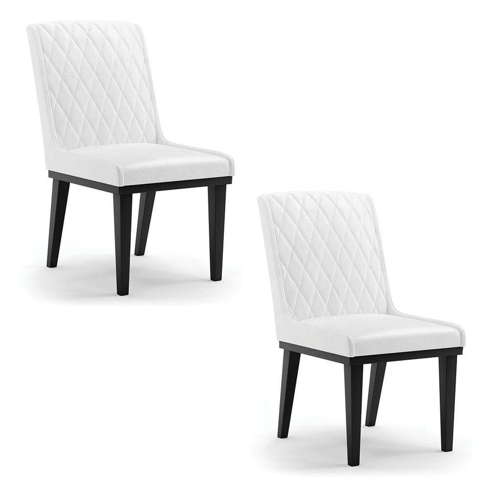 Cadeira Sala De Jantar Base Madeira Preto Kit 2 Sofia Sintético Pu D03 - D`rossi Cor Branco