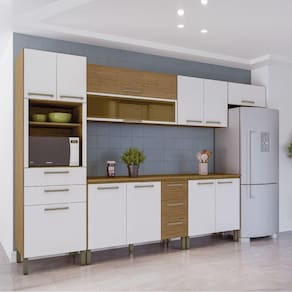 Armário De Cozinha Completa Com Balcão Ametista Kit?s Paraná Nicho Para Micro-ondas 12 Portas 5 Gavetas Freijo/bco
