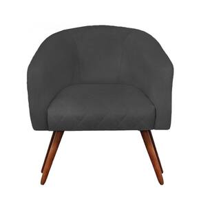 Poltrona Bianca Com Tressê Suede Grafite Pés Palito Castanho - D`rossi