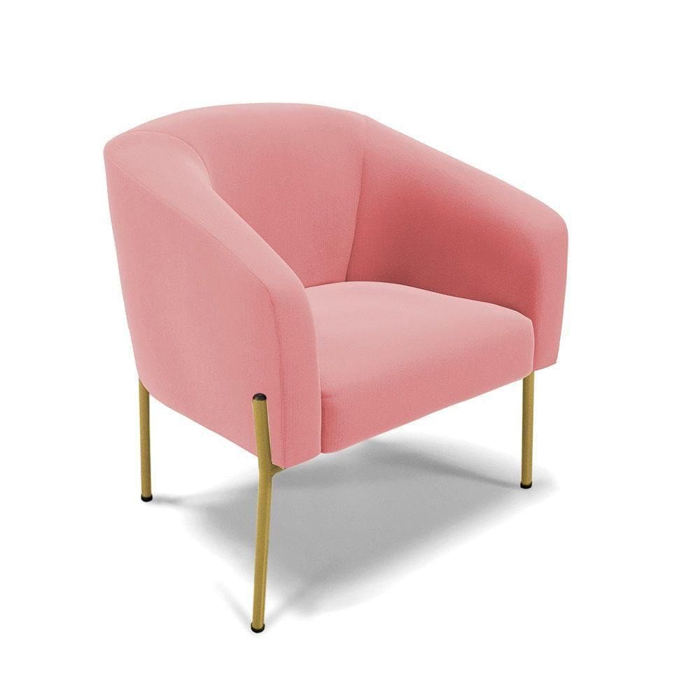 Poltrona Pé De Ferro Dourado Sala De Estar Stella Suede Rosê D03 - D`rossi