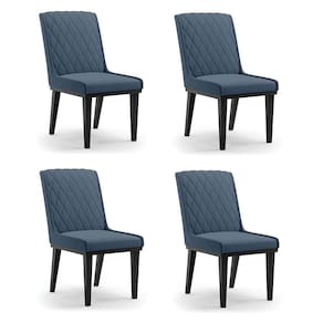 Cadeira Sala De Jantar Base Madeira Preto Kit 4 Sofia Suede Azul Marinho D03 - D`rossi