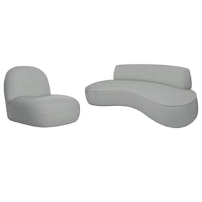 Sofá Curvo 160cm 2 Lugares E 1 Poltrona Amsterdã Bouclé - Doce Sonho Móveis Cor Cinza