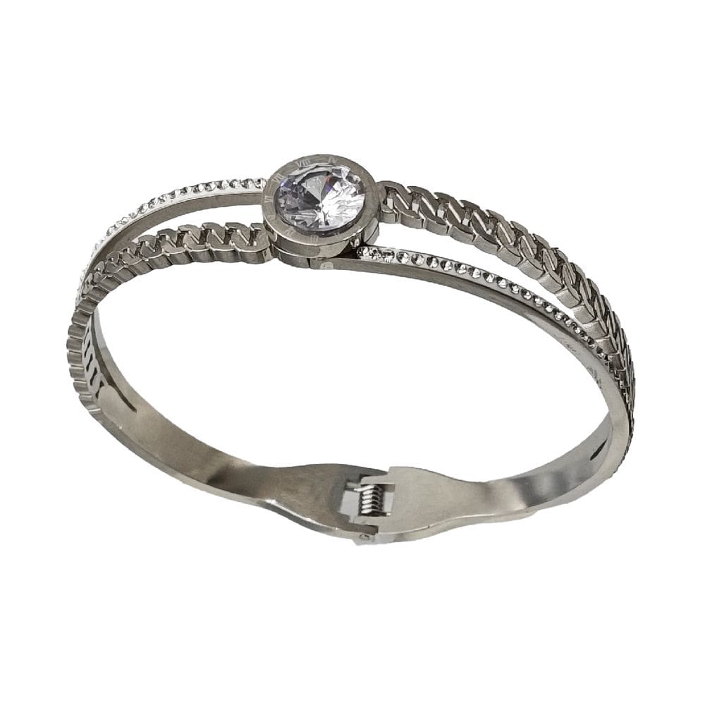 Pulseira Feminina Com Pedrinha Bracelete Brilhante Aço Inox Prego Moda