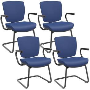 Kit 04 Cadeiras De Escritório Fixa Executiva Office Preto Slim Baixa Flexi P03 Vinil Azul