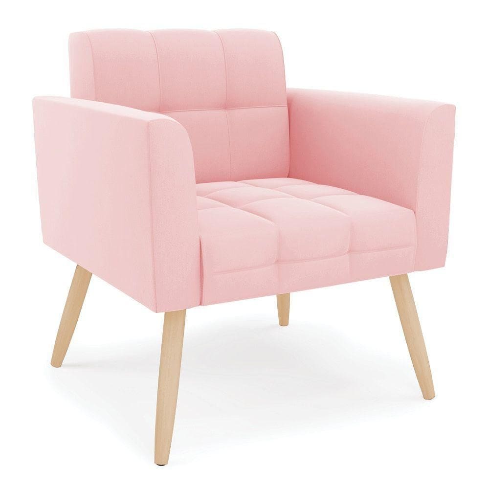 Poltrona Elisa Suede Pés Palito Natural - D`rossi Cor Rosa Bebê