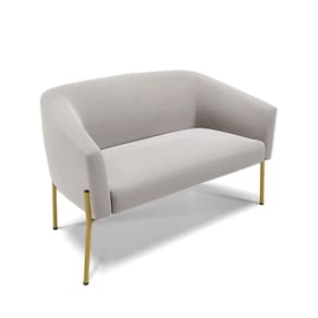Sofá Namoradeira 2 Lugares Pé De Ferro Dourado Stella Veludo Cinza D03 - D`rossi