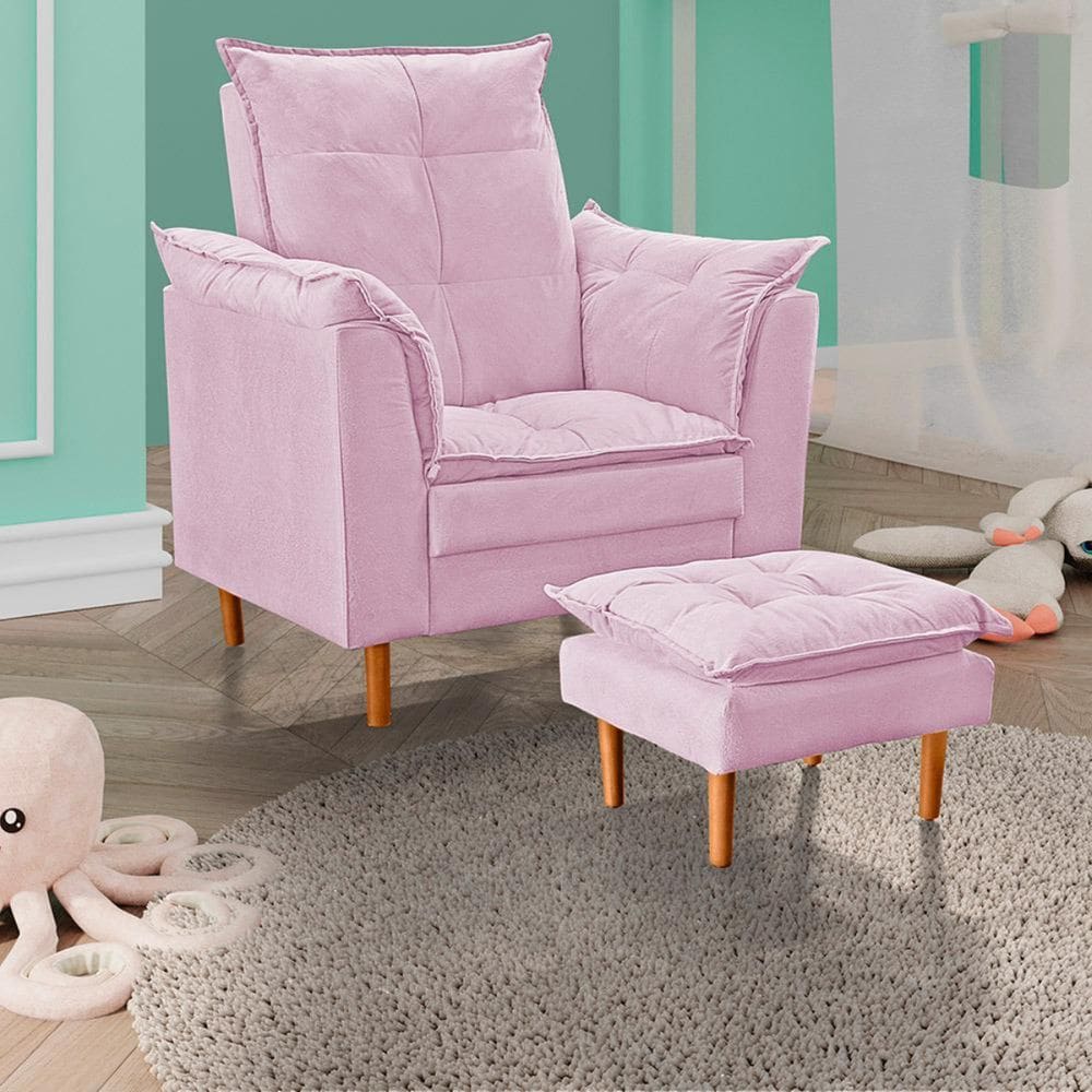 Poltrona De Amamentação Com Puff Quarto Bebê Encanto Suede