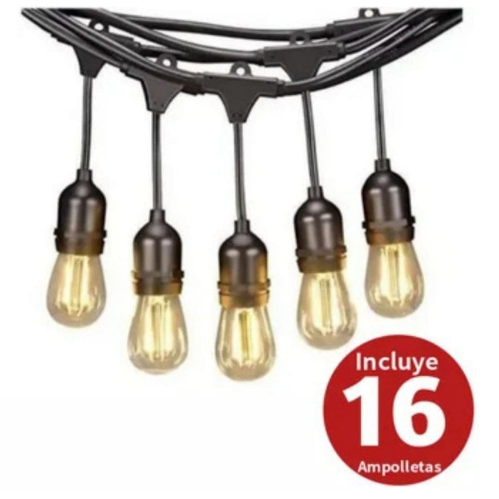 Guirlanda decorativa E27 de 15 m com 15 lâmpadas vintage à prova d`água