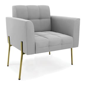 Poltrona Pé De Ferro Dourado Para Sala Elisa Suede Cinza D03 - D`rossi