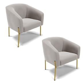 Poltrona Pé De Ferro Dourado Kit 2 Stella Veludo Cinza D03 - D`rossi
