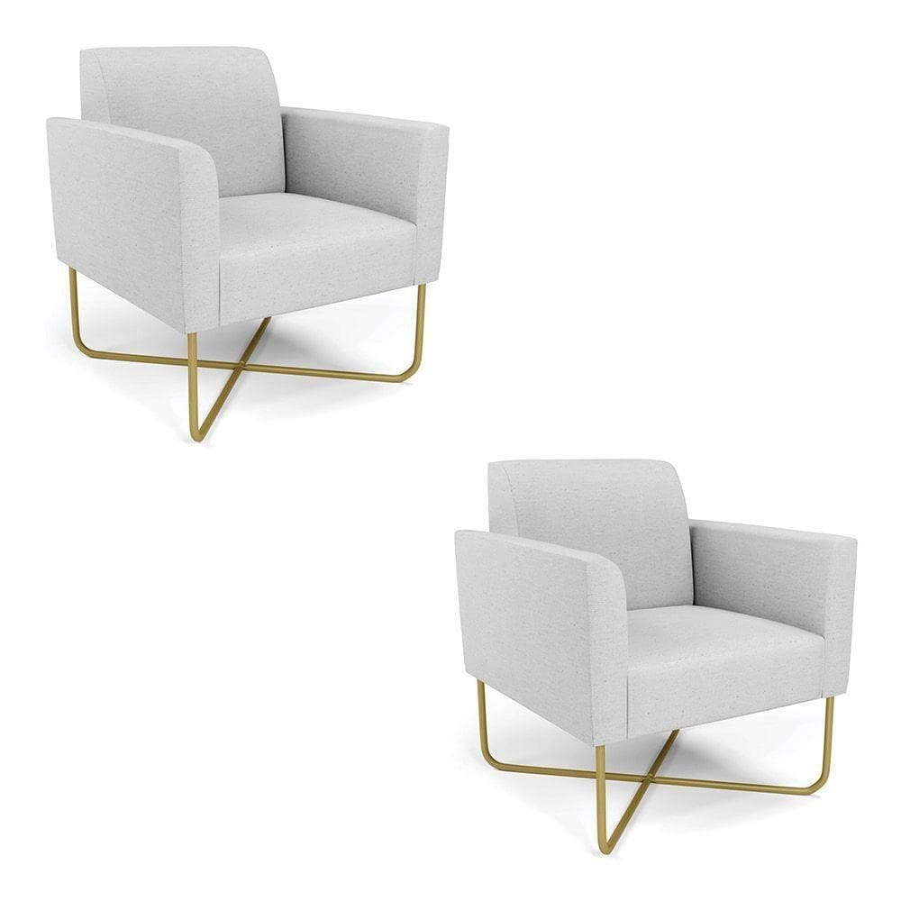 Kit 2 Poltronas Base X Industrial Dourado Marisa Linho D03 - D\`rossi Cor A05 Cinza