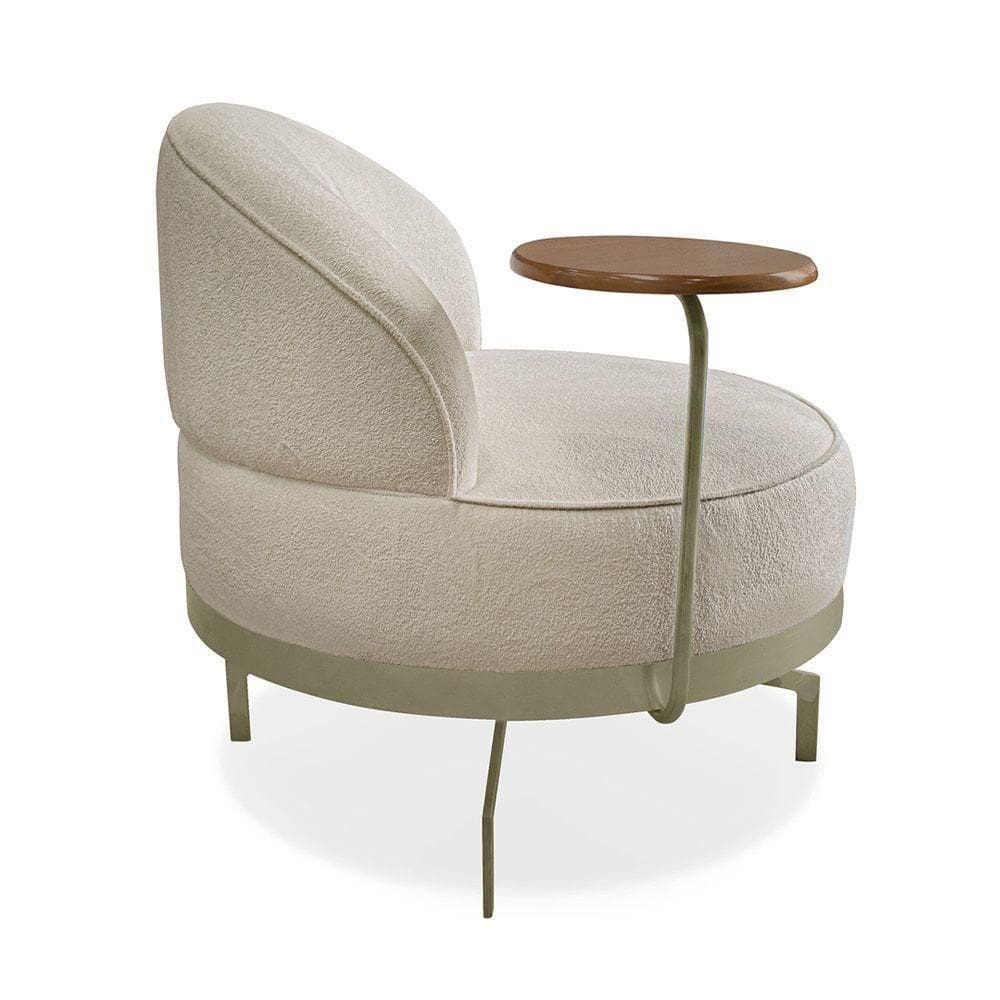 Poltrona Sala De Estar Base Giratória Dourada Aura Bouclê S04 - D`rossi Cor Bege