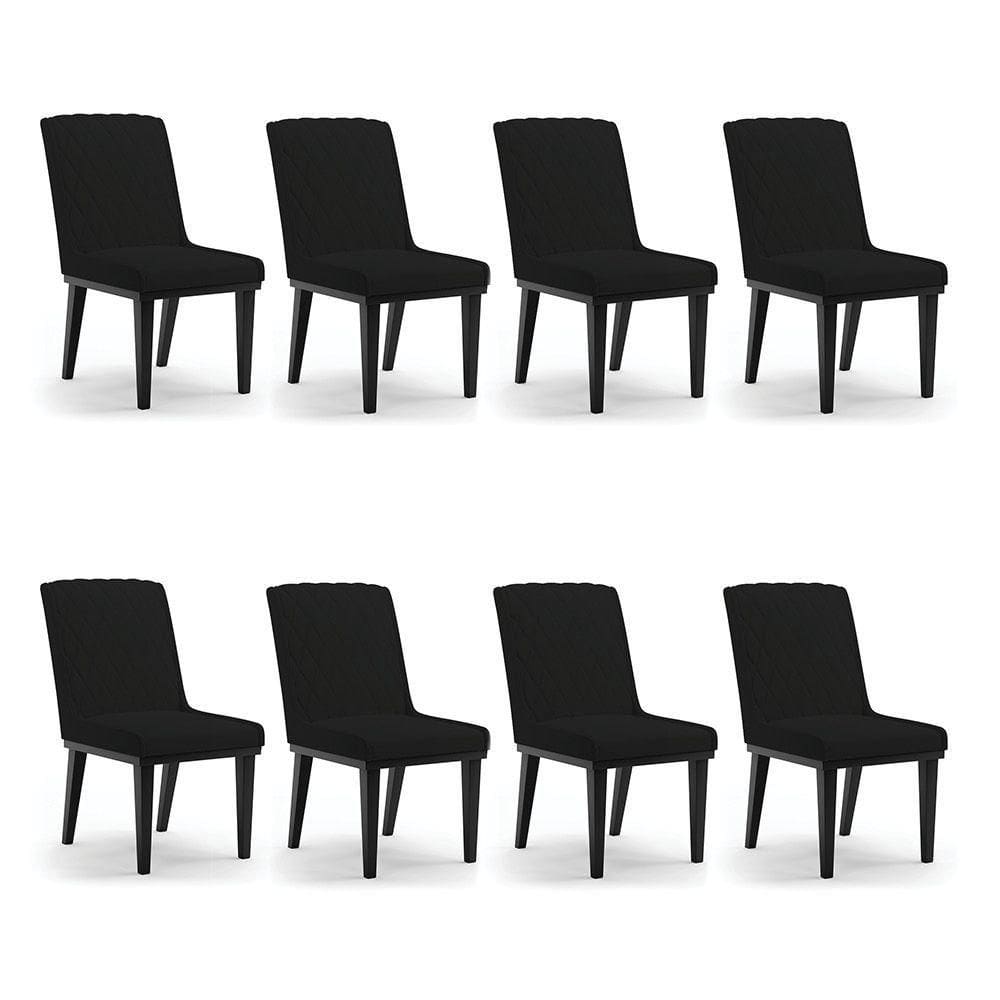 Cadeira Sala De Jantar Base Madeira Preto Kit 8 Sofia Linho D03 - D`rossi Cor Preto