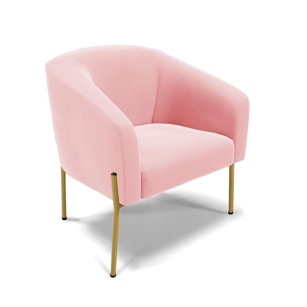 Poltrona Pé De Ferro Dourado Sala De Estar Stella Suede D03 - D`rossi Cor Rosa Bebê