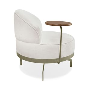Poltrona Sala De Estar Base Giratória Dourada Aura Bouclê S04 - D`rossi Cor Off White