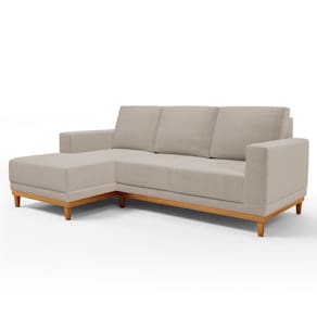 Sofá Living 200cm 3 Lugares Com Chaise Direito Kayrós D05 Bouclê Bege