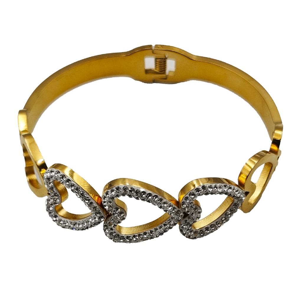 Pulseira Feminina Coração Bracelete Em Aço Inoxidável Com Strass
