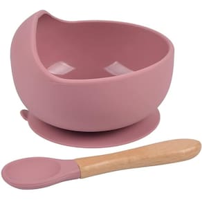 Kit Tigela Bowl Prato Infantil em Silicone com Ventosa + Colher p/ Bebês e Crianças