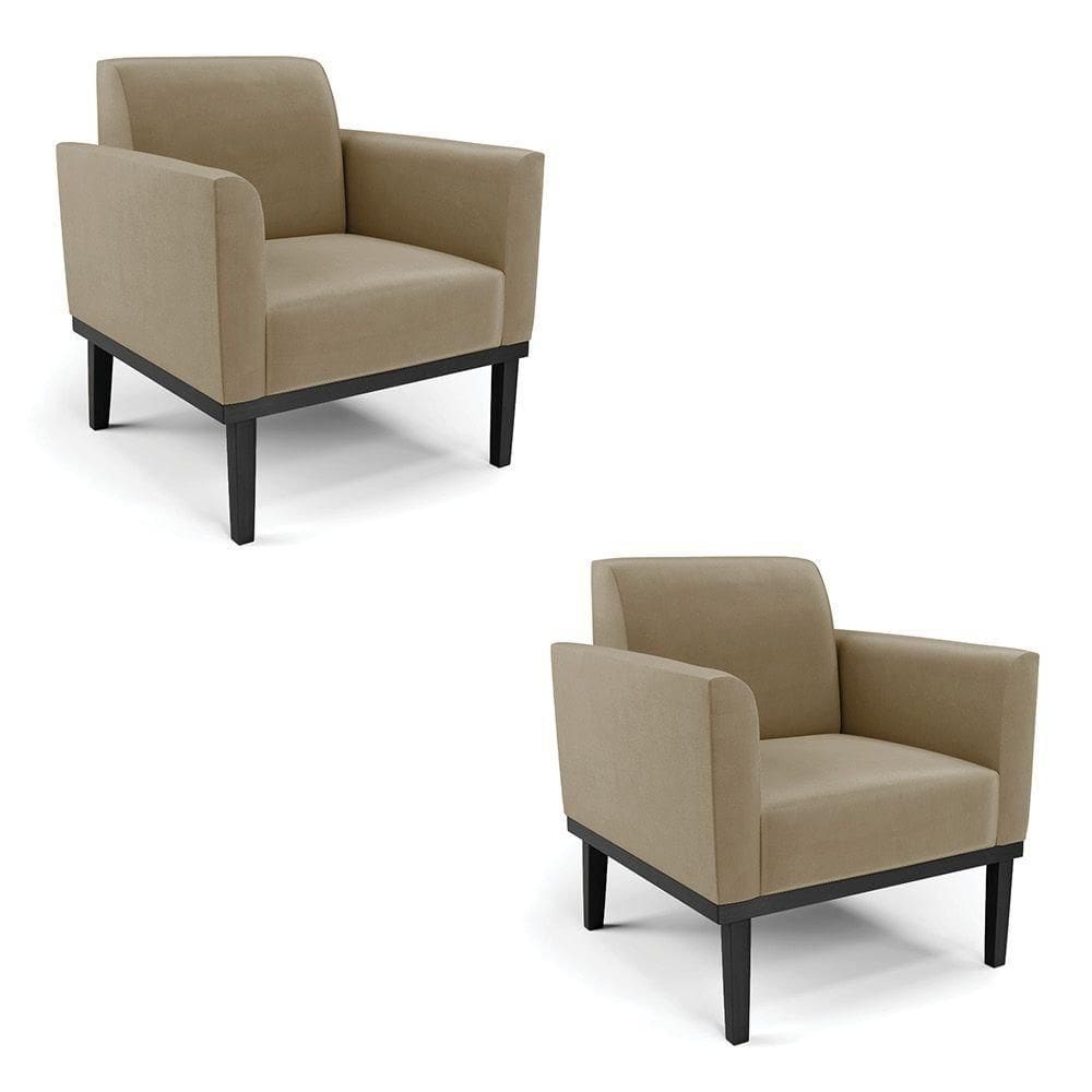 Kit 2 Poltronas Base De Madeira Fixa Preto Marisa Suede Marrom Rato D03 - D`Rossi