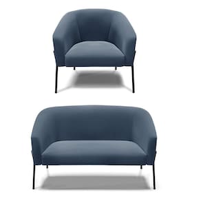 Sofá Namoradeira E Poltrona Pé De Ferro Preto Stella Suede D03 - D`rossi Cor Azul Marinho