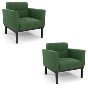 Poltrona Base De Madeira Fixa Preto Kit 2 Elisa Suede D03 - D`rossi Cor Verde