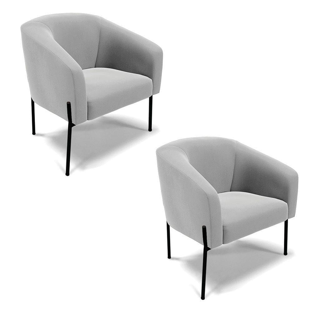 Poltrona Pé De Ferro Preto Kit 2 Stella Suede Cinza D03 - D`rossi