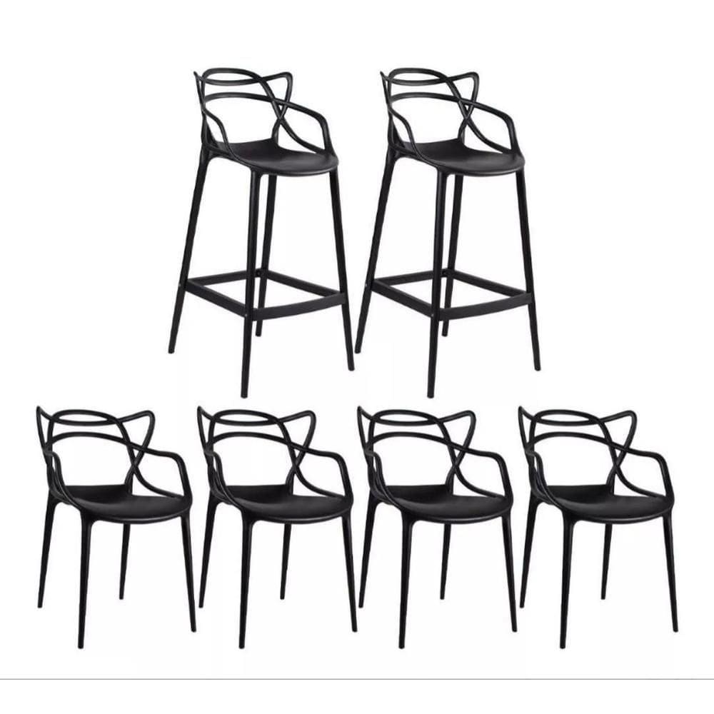 Kit Alegra 4 Cadeiras + 2 Banquetas Altas Ana Maria Cor Da Estrutura Da Cadeira Preto