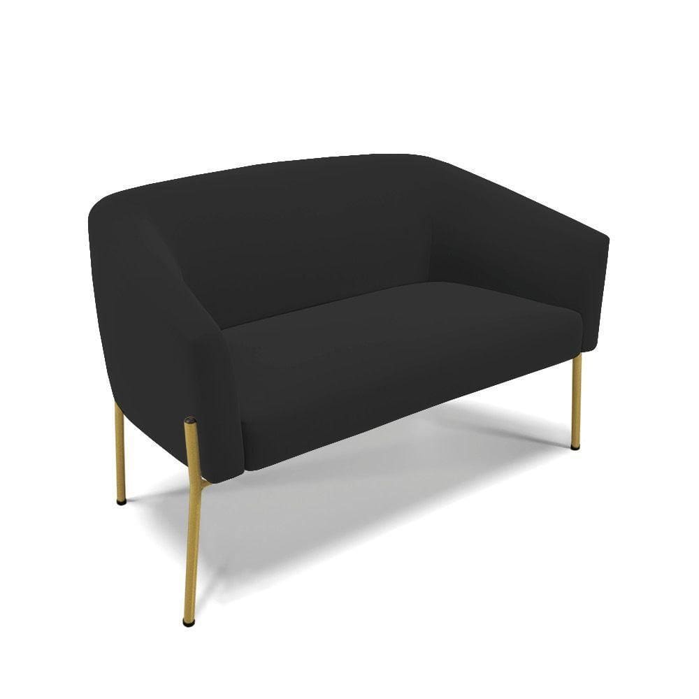 Sofá Namoradeira 2 Lugares Pé De Ferro Dourado Stella Veludo Preto D03 - D`rossi