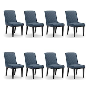Cadeira Sala De Jantar Base Madeira Preto Kit 8 Sofia Suede Azul Marinho D03 - D`rossi