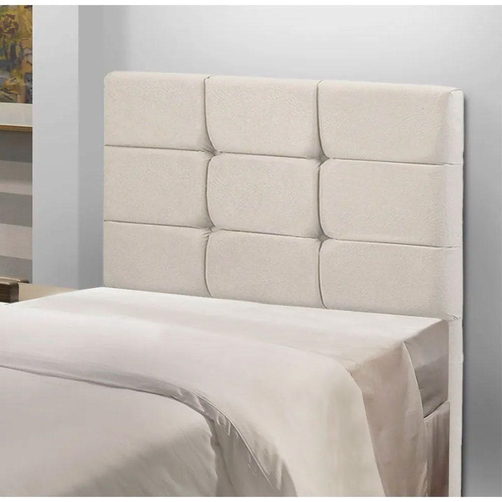 Cabeceira Estofada Cama Box Solteiro 0.90 Julia Veludo Star Confort Bege Marfim