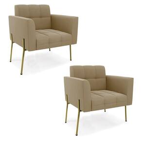 Poltrona Pé De Ferro Dourado Para Sala Kit 2 Elisa Suede Marrom Rato D03 - D`rossi