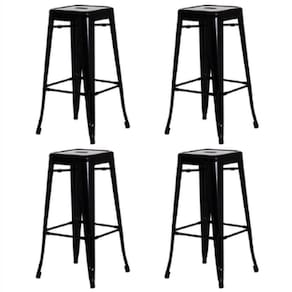 Kit 4 Banquetas Iron Ferro Tolix Churrasqueira Bar Cozinha Preto Fosco