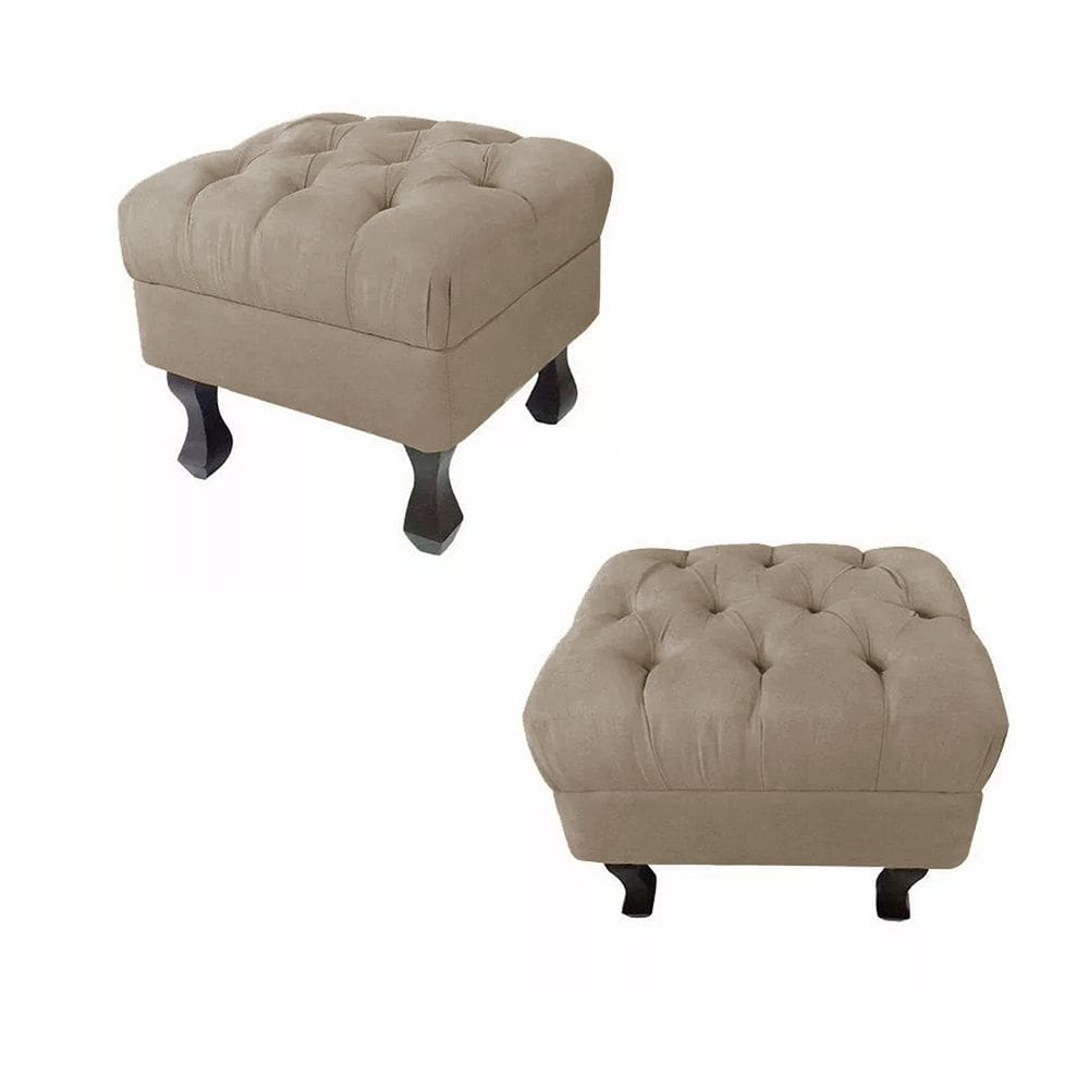 Kit 02 Puffs Decorativo Luiz Xv Veludo Cappuccino - Montanaris Decor