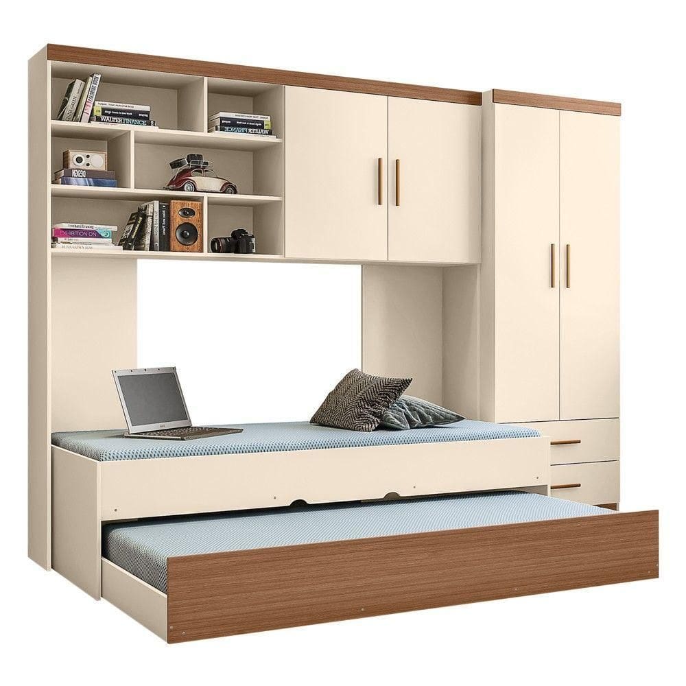 Quarto Infantil Modulado 4 Portas com Bicama Chiara Off White Carvalho Phoenix