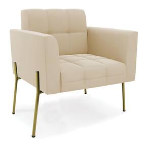 Poltrona Pé De Ferro Dourado Para Sala Elisa Suede D03 - D`rossi Cor Bege