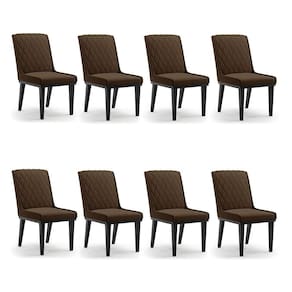 Cadeira Sala De Jantar Base Madeira Preto Kit 8 Sofia Suede Marrom D03 - D`rossi