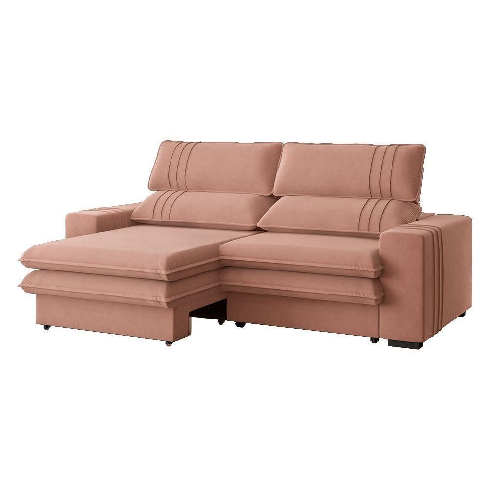 Sofá 2 Lugares Retrátil Noruega 180 Cm Veludo Pés Tabaco - D`rossi Cor Rose