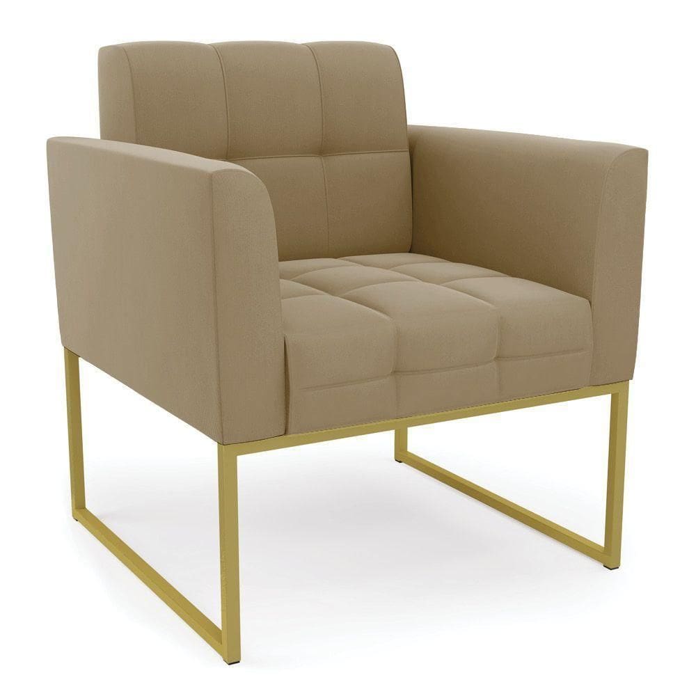 Poltrona Elisa Suede Base Metálica Industrial Dourado - D`rossi Cor Marrom Rato