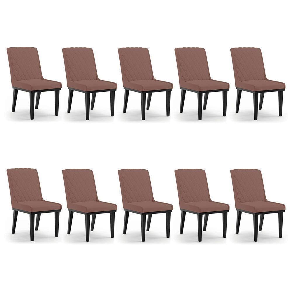 Cadeira Sala De Jantar Base Madeira Preto Kit 10 Sofia Veludo D03 - D`rossi Cor Rose