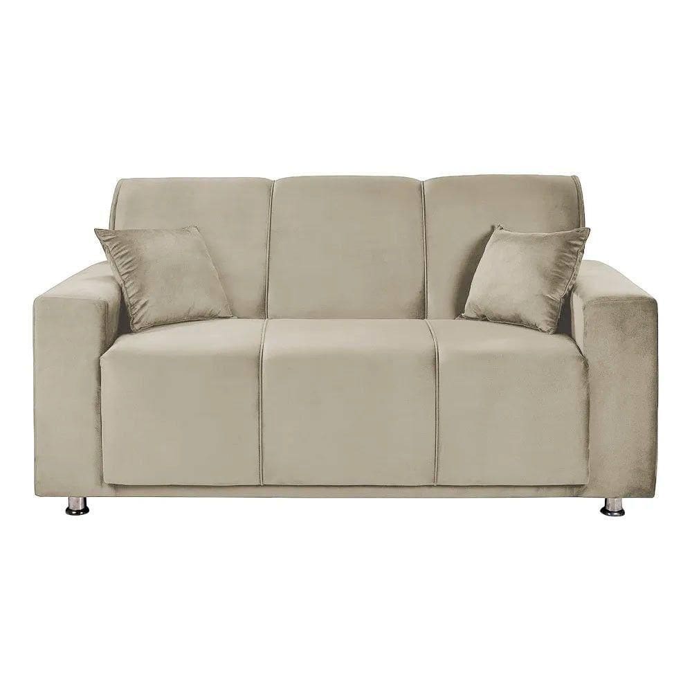 Sofá 3 Lugares Fixo Tokyo Veludo Shop Das Cabeceiras Bege Marfim