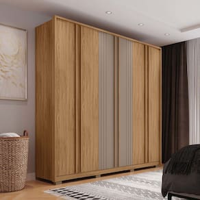 Guarda-roupa Casal Ripado 6 Portas 4 Gavetas e Pés Suburban Espresso Móveis Buriti/Cinza