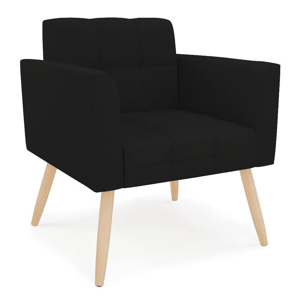 Poltrona Elisa Linho Pés Palito Natural - D`rossi Cor A79 Preto